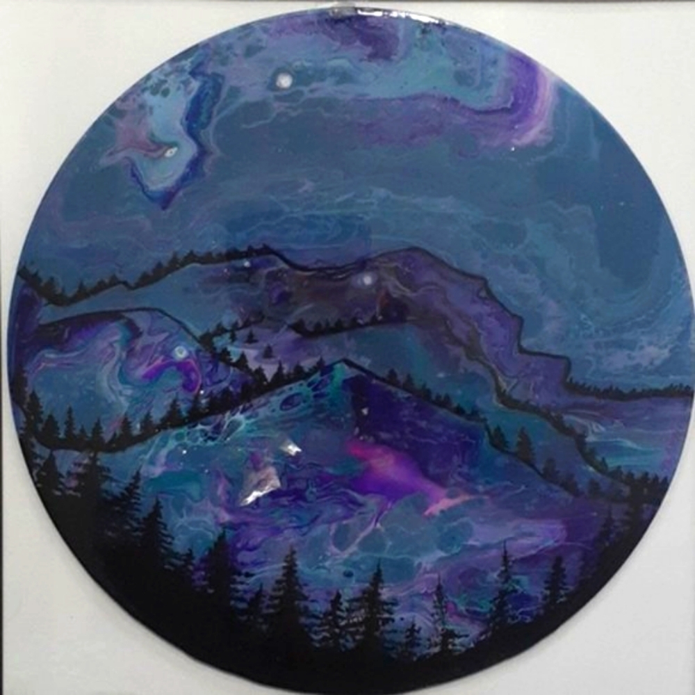 Hand Crafted Vinyl Record Painting Abstract Mountain Wall Original Art Decorate